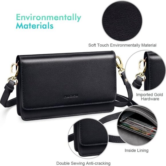 Women Small Crossbody Bag Cellphone Purse Wallet with RFID Card Slots 2 Straps - Picture 6 of 8